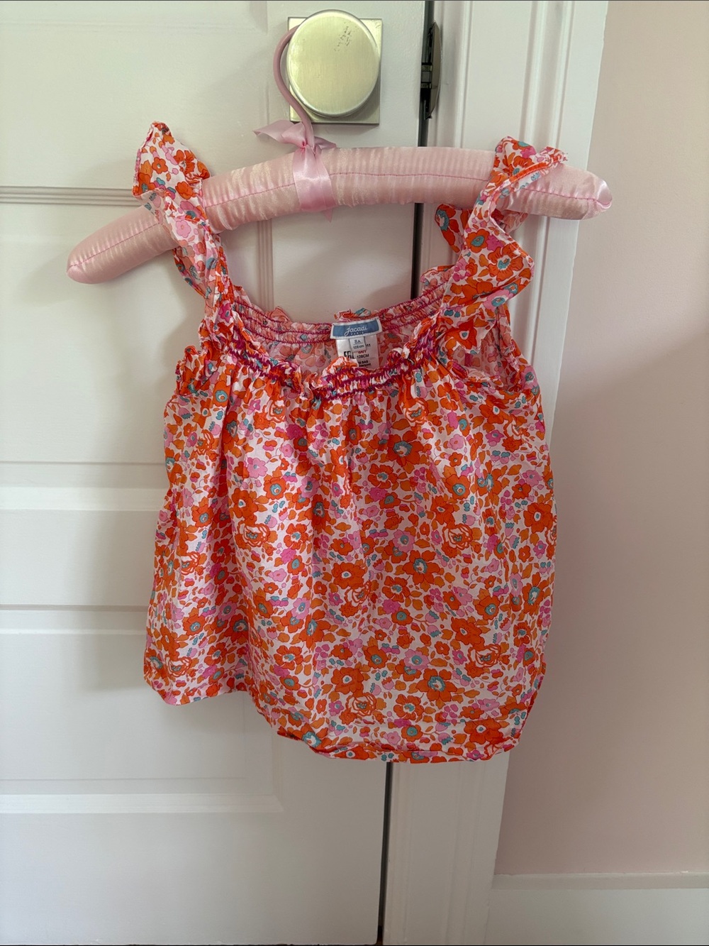 Jacadi Girls Floral Ruffle Tank Top - Orange & Pink